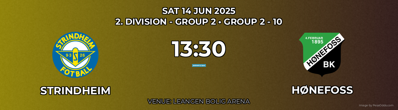 Strindheim vs Hønefoss Prediction match poster for 2. Division - Group 2 fixture on SAT 14 JUN 2025