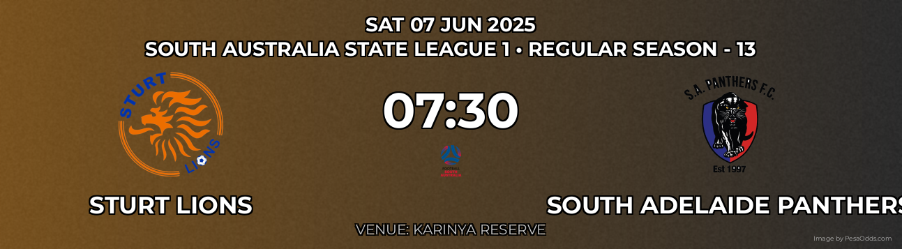 Sturt Lions vs South Adelaide Panthers Prediction match poster for South Australia State League 1 fixture on SAT 07 JUN 2025