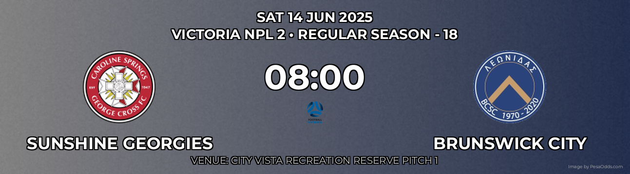 Sunshine Georgies vs Brunswick City Prediction match poster for Victoria NPL 2 fixture on SAT 14 JUN 2025