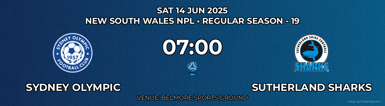 Sydney Olympic vs Sutherland Sharks Prediction match poster for New South Wales NPL fixture on SAT 14 JUN 2025