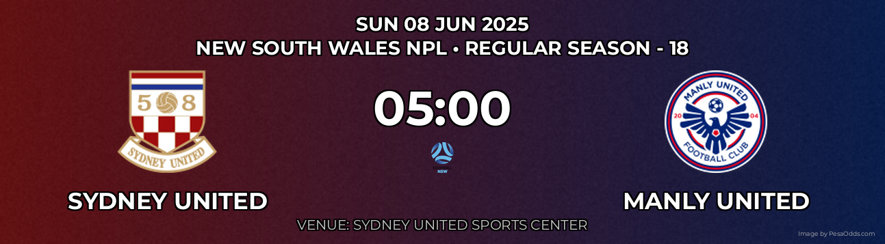 Sydney United vs Manly United Prediction match poster for New South Wales NPL fixture on SUN 08 JUN 2025