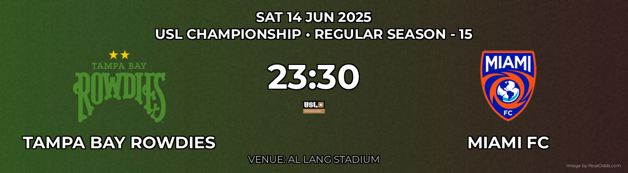 Tampa Bay Rowdies vs Miami FC Prediction match poster for USL Championship fixture on SAT 14 JUN 2025