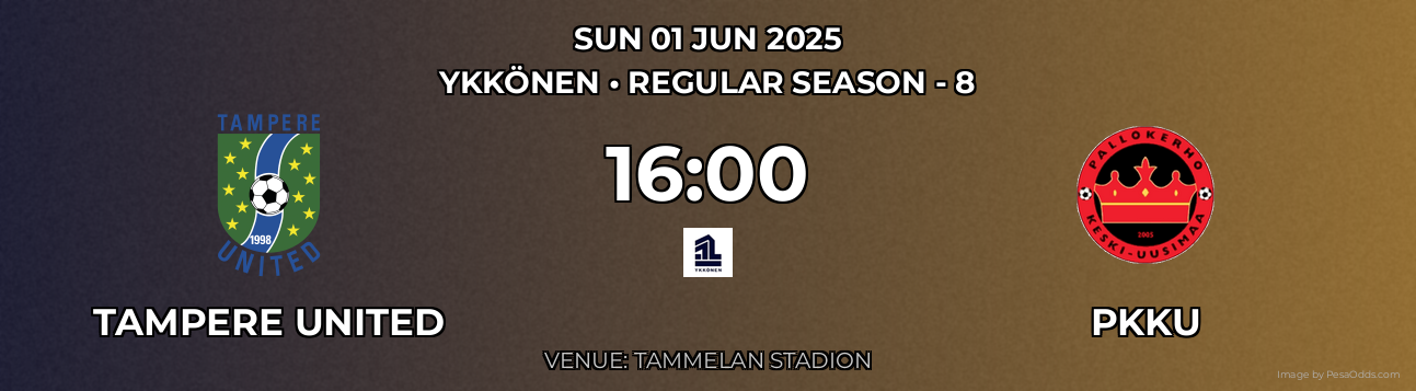 Tampere United vs PKKU Prediction match poster for Ykkönen fixture on SUN 01 JUN 2025