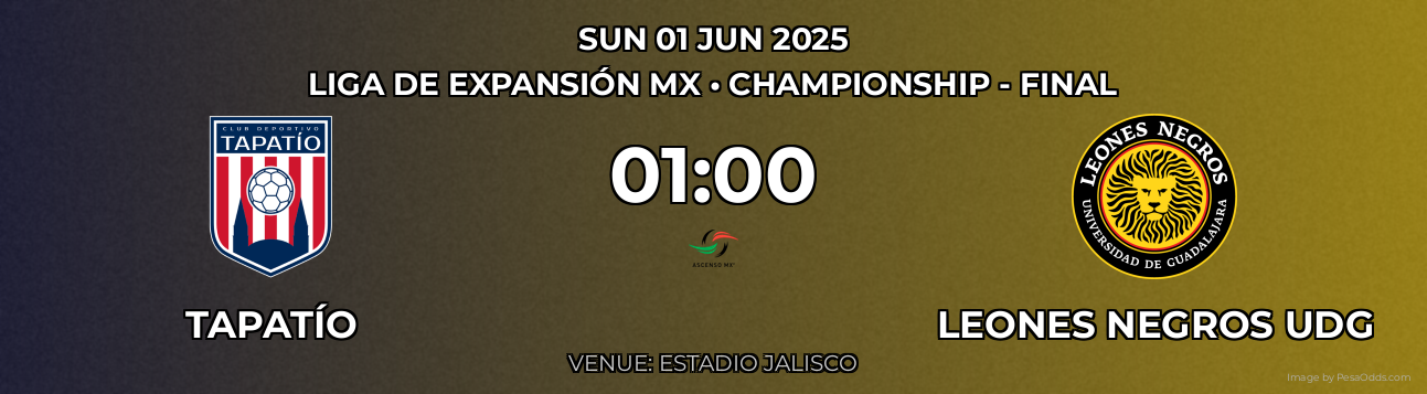 Tapatío vs Leones Negros UDG Prediction match poster for Liga de Expansión MX fixture on SUN 01 JUN 2025