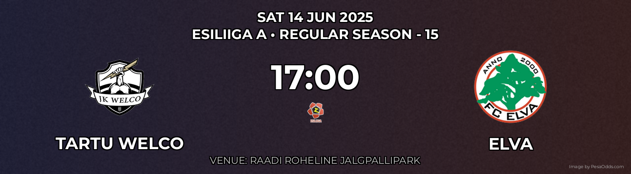 Tartu Welco vs Elva Prediction match poster for Esiliiga A fixture on SAT 14 JUN 2025