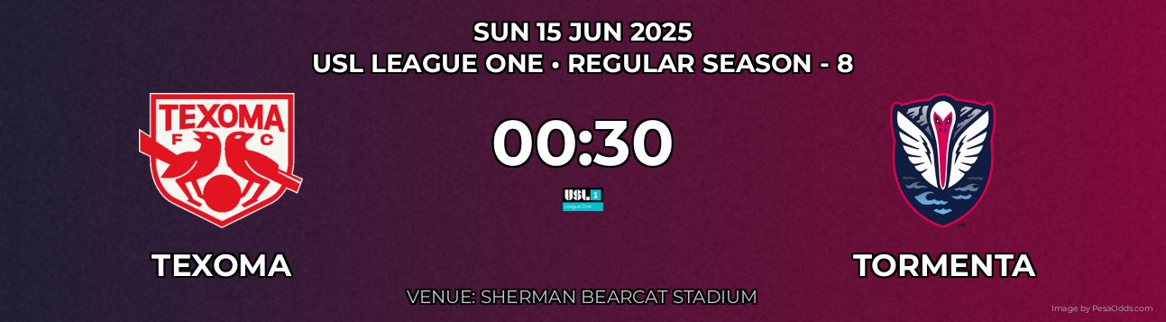 Texoma vs Tormenta Prediction match poster for USL League One fixture on SUN 15 JUN 2025