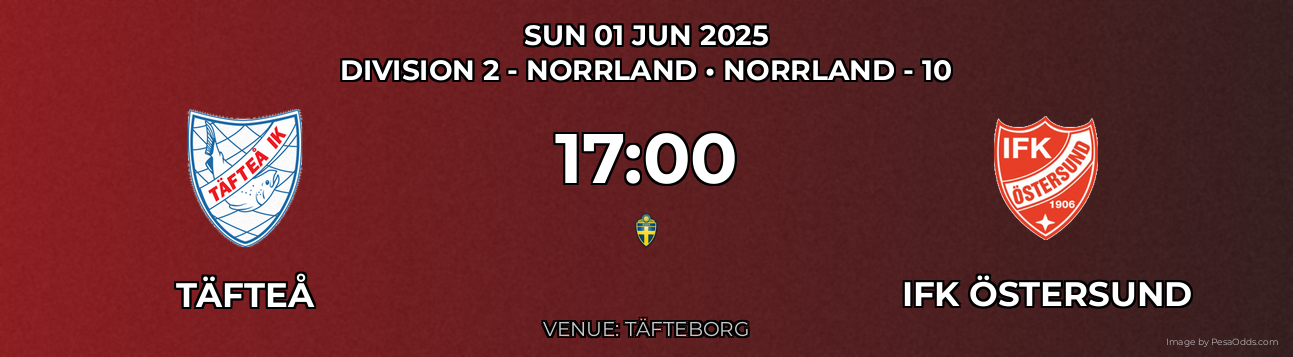 Täfteå vs IFK Östersund Prediction match poster for Division 2 - Norrland fixture on SUN 01 JUN 2025