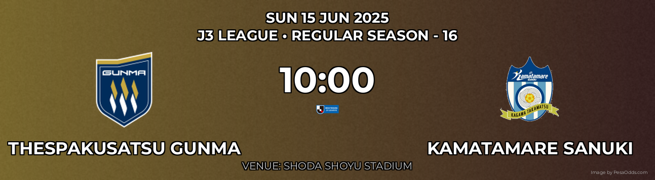 Thespakusatsu Gunma vs Kamatamare Sanuki Prediction match poster for J3 League fixture on SUN 15 JUN 2025