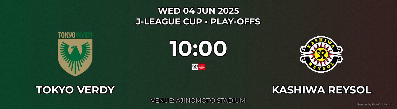 Tokyo Verdy vs Kashiwa Reysol Prediction match poster for J-League Cup fixture on WED 04 JUN 2025