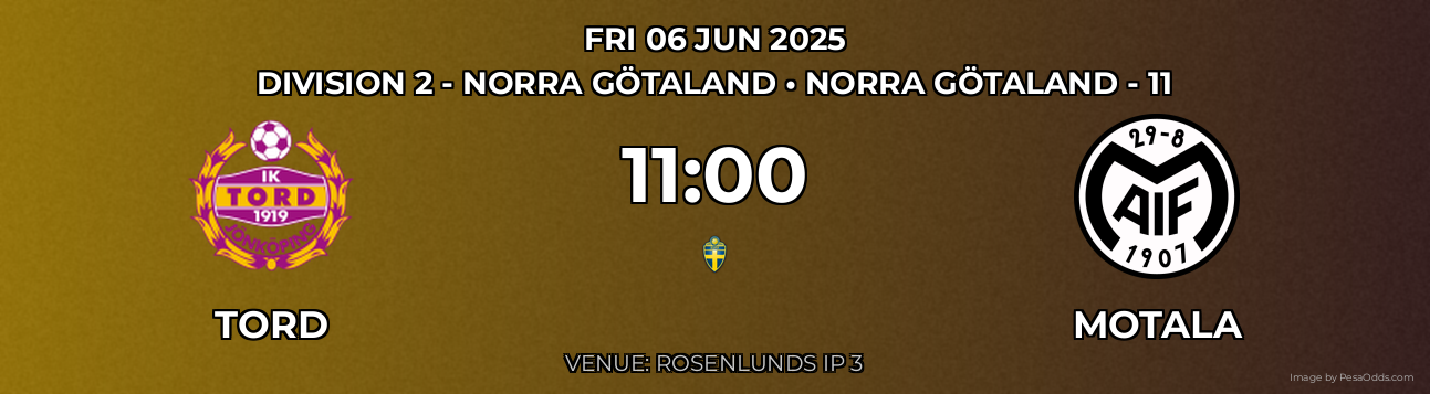 Tord vs Motala Prediction match poster for Division 2 - Norra Götaland fixture on FRI 06 JUN 2025