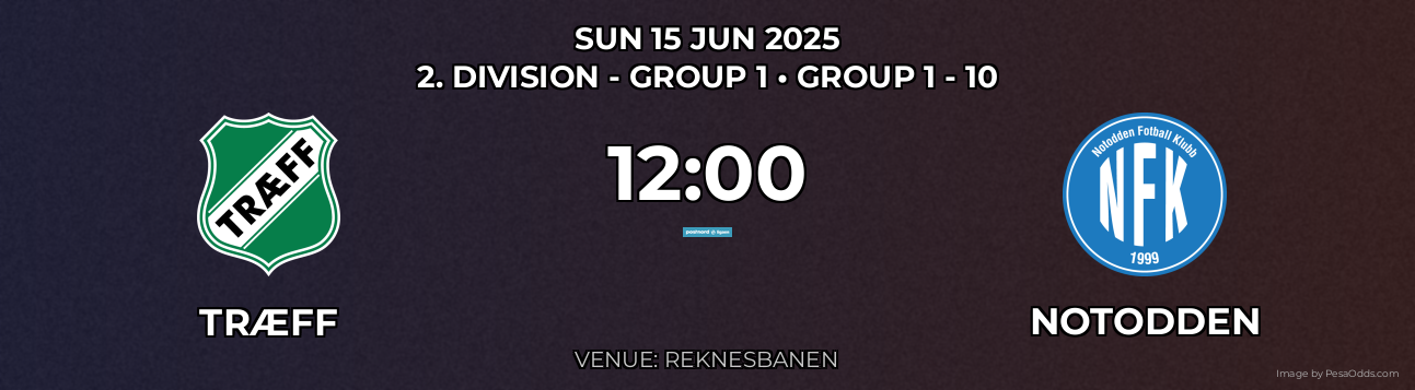 Træff vs Notodden Prediction match poster for 2. Division - Group 1 fixture on SUN 15 JUN 2025