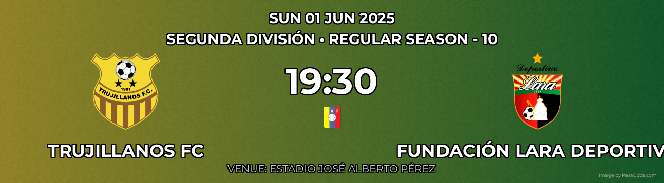 Trujillanos FC vs Fundación Lara Deportiva Prediction match poster for Segunda División fixture on SUN 01 JUN 2025