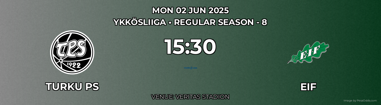 Turku PS vs EIF Prediction match poster for Ykkösliiga fixture on MON 02 JUN 2025
