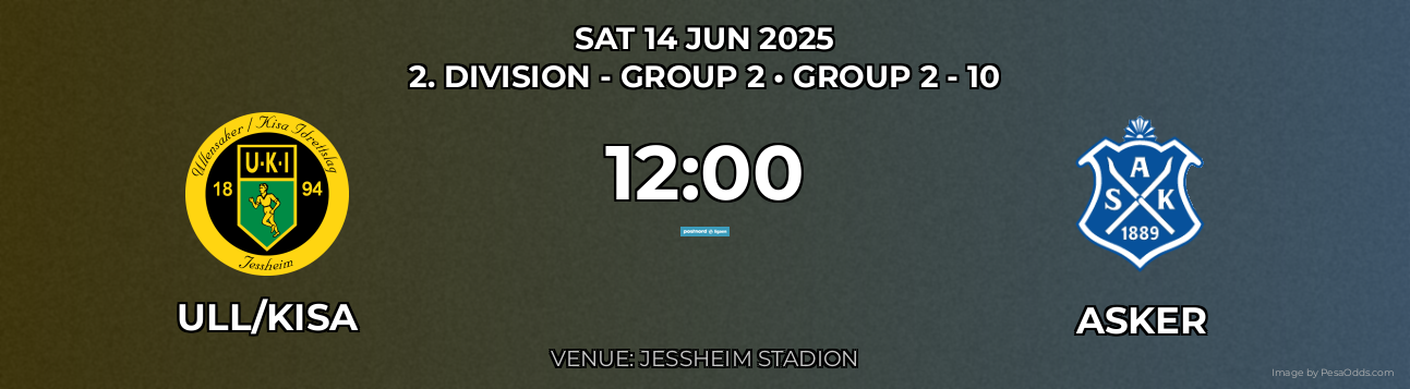 Ull/Kisa vs Asker Prediction match poster for 2. Division - Group 2 fixture on SAT 14 JUN 2025