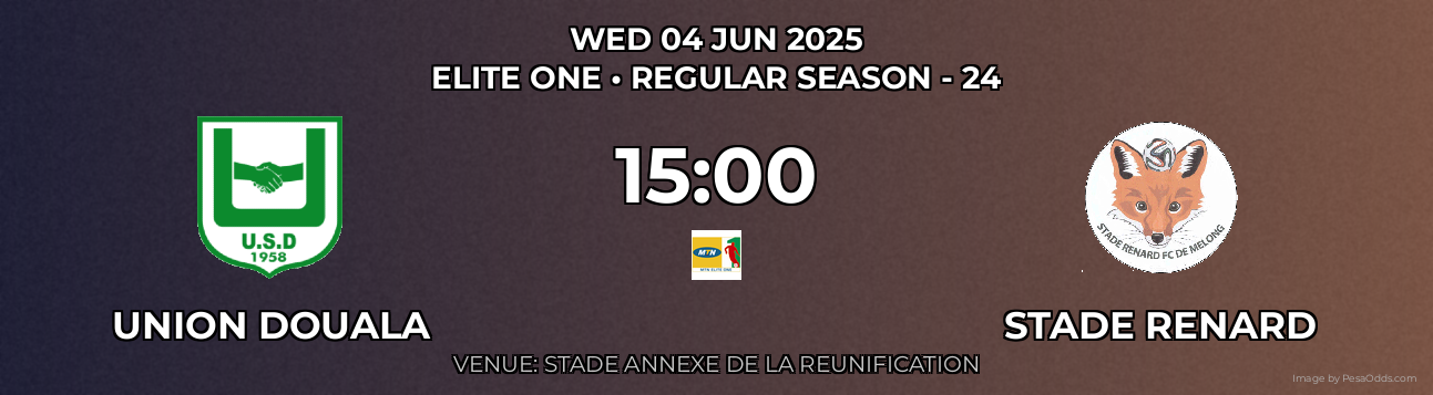Union Douala vs Stade Renard Prediction match poster for Elite One fixture on WED 04 JUN 2025