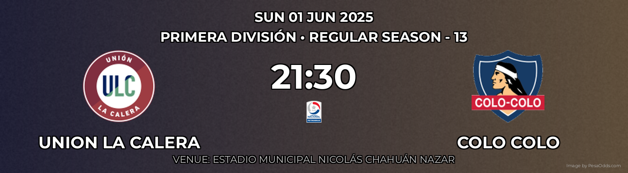 Union La Calera vs Colo Colo Prediction match poster for Primera División fixture on SUN 01 JUN 2025