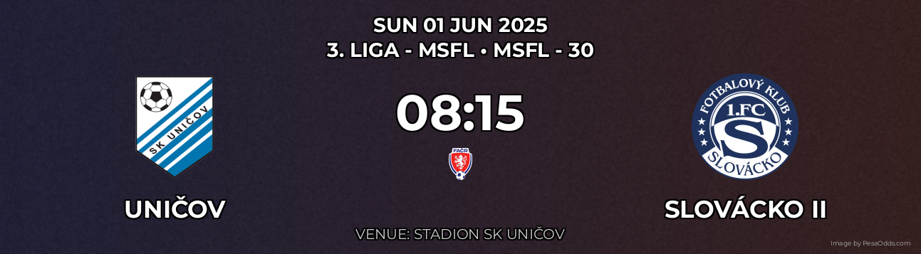 Uničov vs Slovácko II Prediction match poster for 3. liga - MSFL fixture on SUN 01 JUN 2025