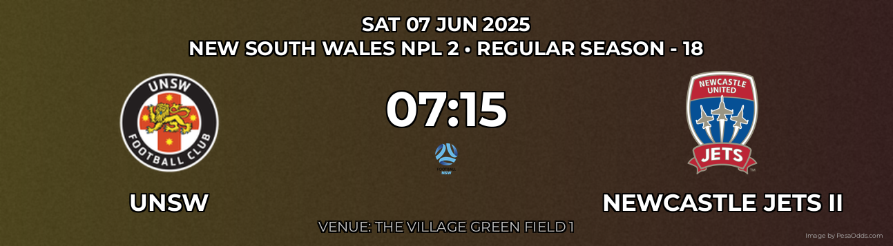 UNSW vs Newcastle Jets II Prediction match poster for New South Wales NPL 2 fixture on SAT 07 JUN 2025
