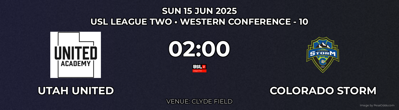 Utah United vs Colorado Storm Prediction match poster for USL League Two fixture on SUN 15 JUN 2025