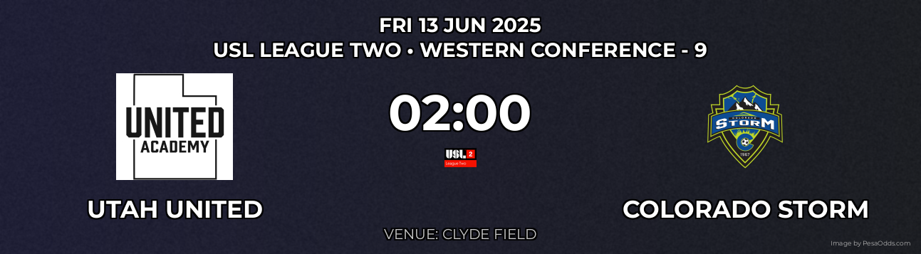 Utah United vs Colorado Storm Prediction match poster for USL League Two fixture on FRI 13 JUN 2025