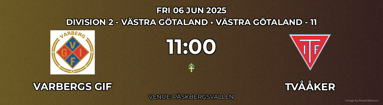Varbergs GIF vs Tvååker Prediction match poster for Division 2 - Västra Götaland fixture on FRI 06 JUN 2025