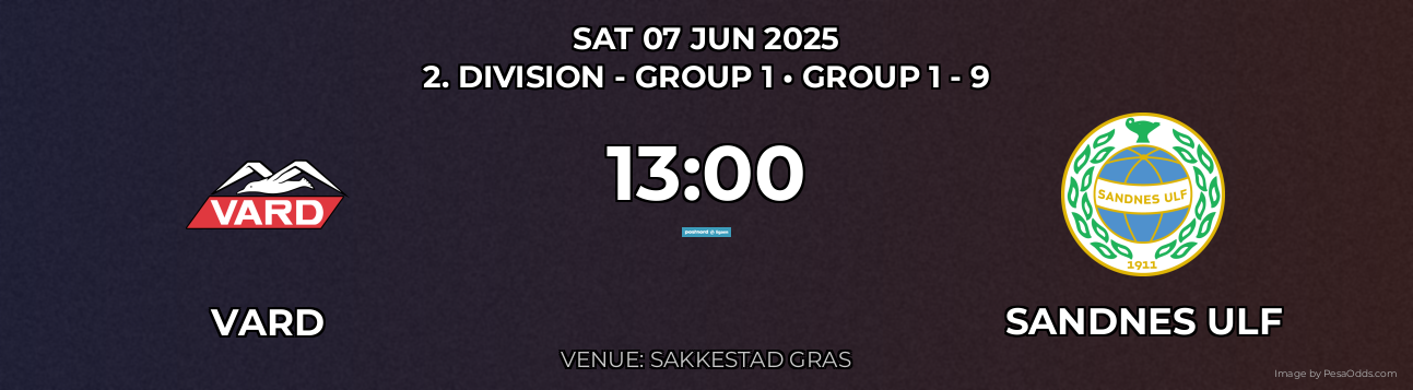 Vard vs Sandnes ULF Prediction match poster for 2. Division - Group 1 fixture on SAT 07 JUN 2025