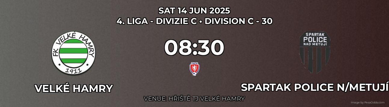 Velké Hamry vs Spartak Police n/Metují Prediction match poster for 4. liga - Divizie C fixture on SAT 14 JUN 2025