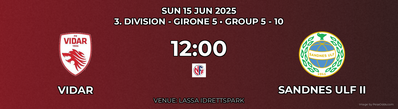 Vidar vs Sandnes Ulf II Prediction match poster for 3. Division - Girone 5 fixture on SUN 15 JUN 2025