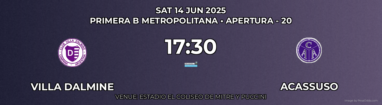 Villa Dalmine vs Acassuso Prediction match poster for Primera B Metropolitana fixture on SAT 14 JUN 2025