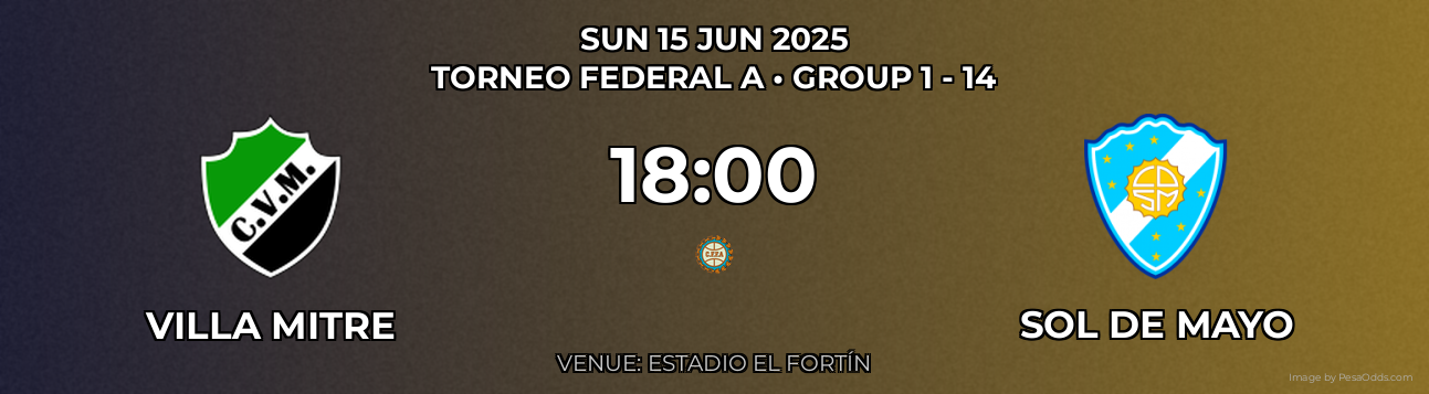 Villa Mitre vs Sol de Mayo Prediction match poster for Torneo Federal A fixture on SUN 15 JUN 2025