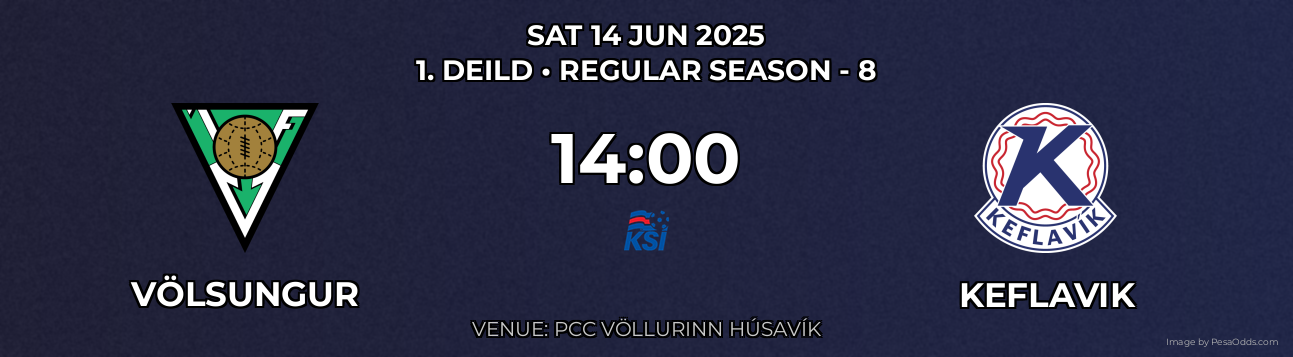 Völsungur vs Keflavik Prediction match poster for 1. Deild fixture on SAT 14 JUN 2025
