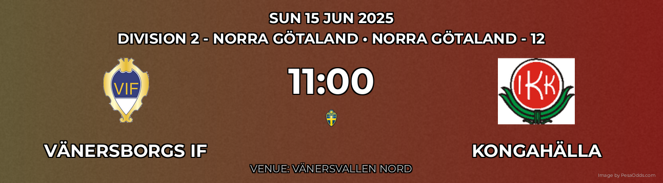 Vänersborgs IF vs Kongahälla Prediction match poster for Division 2 - Norra Götaland fixture on SUN 15 JUN 2025