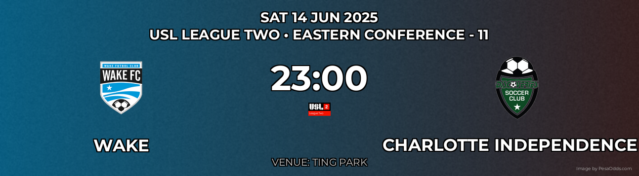 Wake vs Charlotte Independence 2 Prediction match poster for USL League Two fixture on SAT 14 JUN 2025