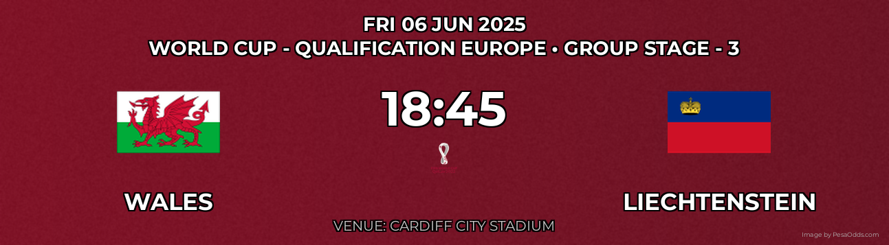 Wales vs Liechtenstein Prediction match poster for World Cup - Qualification Europe fixture on FRI 06 JUN 2025