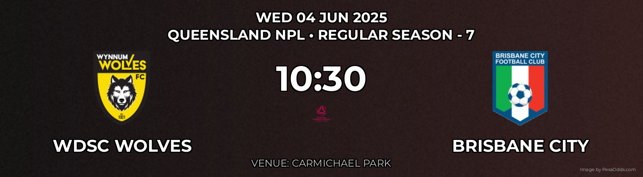 WDSC Wolves vs Brisbane City Prediction match poster for Queensland NPL fixture on WED 04 JUN 2025