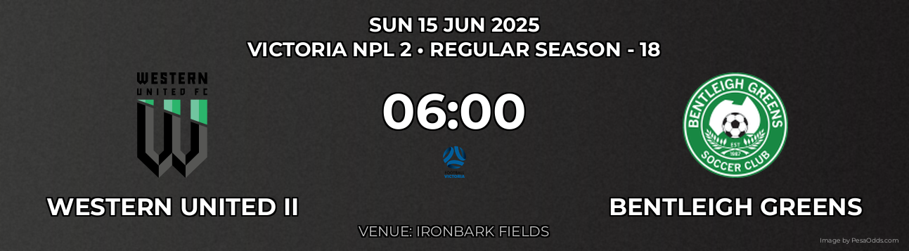 Western United II vs Bentleigh Greens Prediction match poster for Victoria NPL 2 fixture on SUN 15 JUN 2025