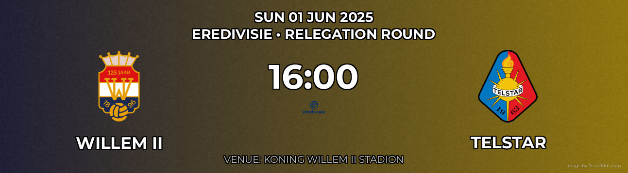 Willem II vs Telstar Prediction match poster for Eredivisie fixture on SUN 01 JUN 2025