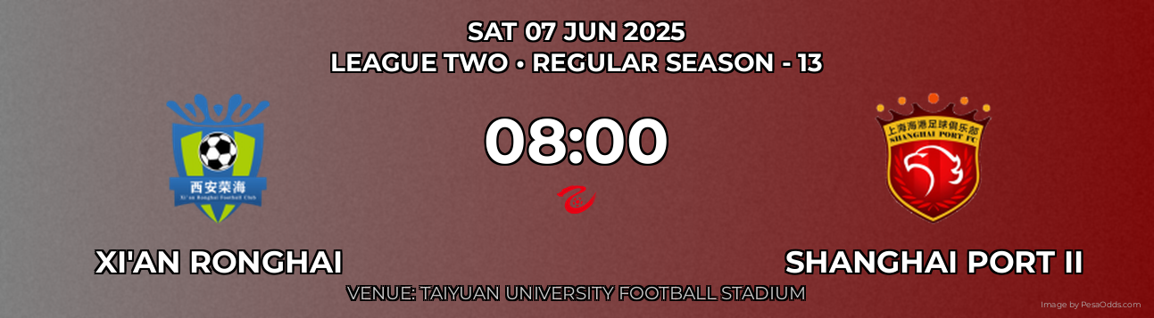 Xi'an Ronghai vs Shanghai Port II Prediction match poster for League Two fixture on SAT 07 JUN 2025