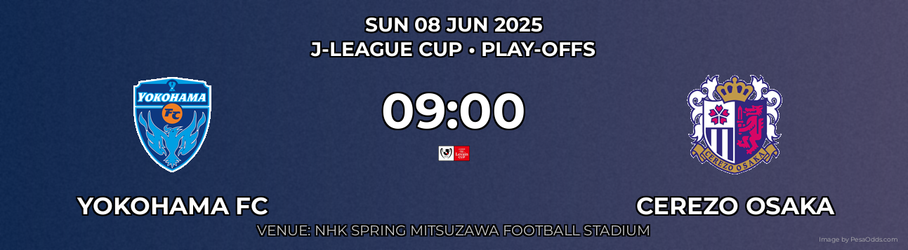 Yokohama FC vs Cerezo Osaka Prediction match poster for J-League Cup fixture on SUN 08 JUN 2025