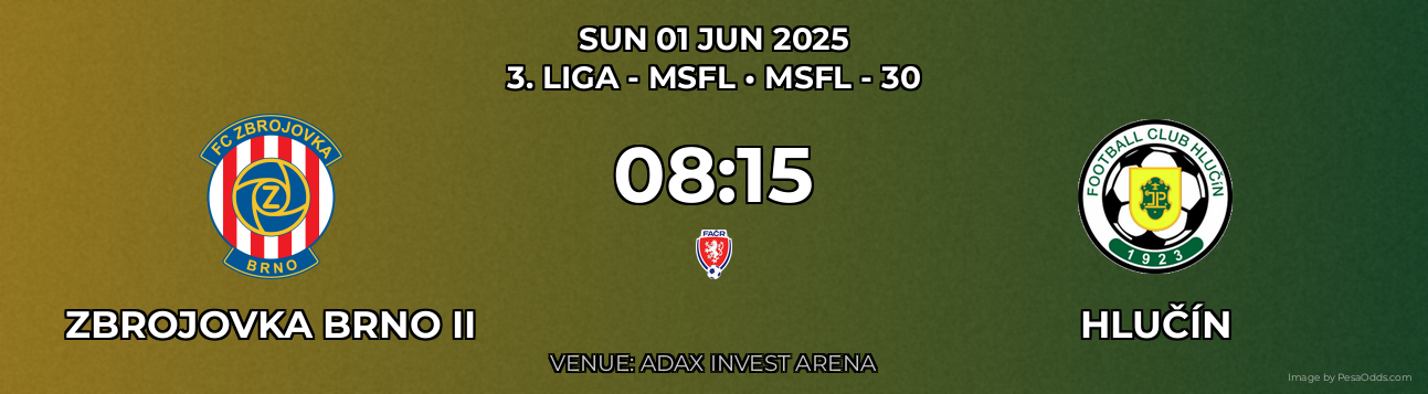 Zbrojovka Brno II vs Hlučín Prediction match poster for 3. liga - MSFL fixture on SUN 01 JUN 2025