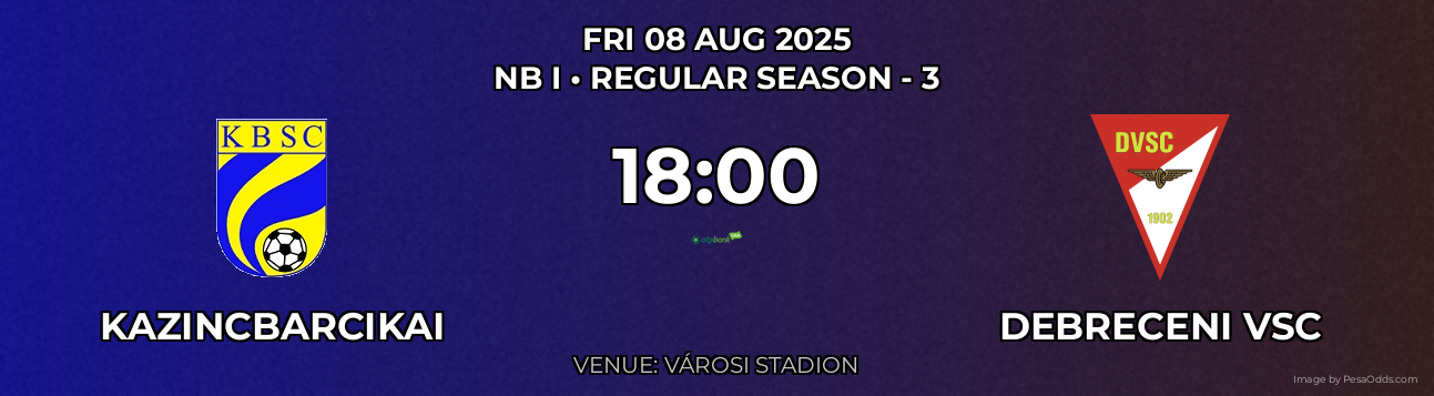 Kazincbarcikai vs Debreceni VSC Prediction match poster for NB I fixture on FRI 08 AUG 2025